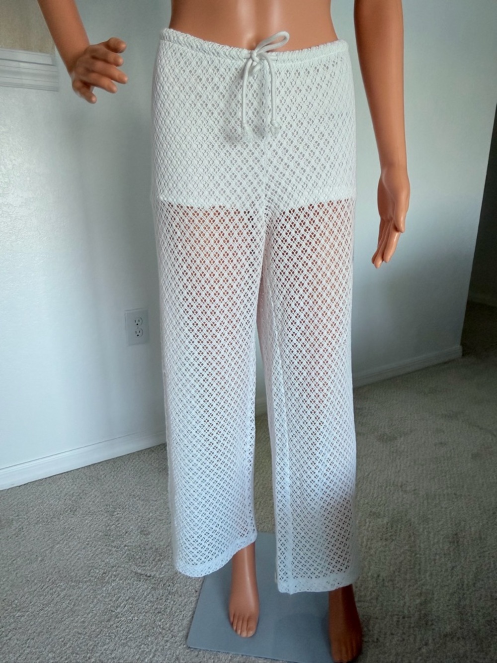 H&M White Crochet Drawstring Beach Pants